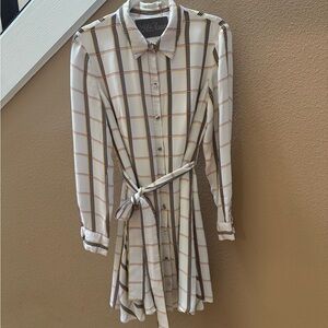 Lela Rose White and Black Plaid Long Sleeve Dress